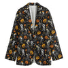 Halloween Skeleton Party Pattern Print Women's Cotton Blazer