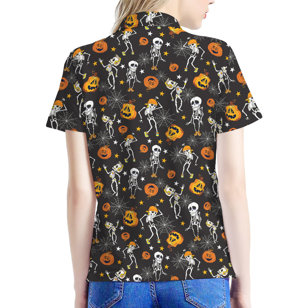 Halloween Skeleton Party Pattern Print Women's Polo Shirt
