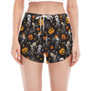 Halloween Skeleton Party Pattern Print Women's Split Running Shorts