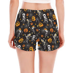 Halloween Skeleton Party Pattern Print Women's Split Running Shorts