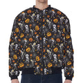 Halloween Skeleton Party Pattern Print Zip Sleeve Bomber Jacket