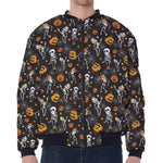 Halloween Skeleton Party Pattern Print Zip Sleeve Bomber Jacket