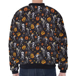 Halloween Skeleton Party Pattern Print Zip Sleeve Bomber Jacket