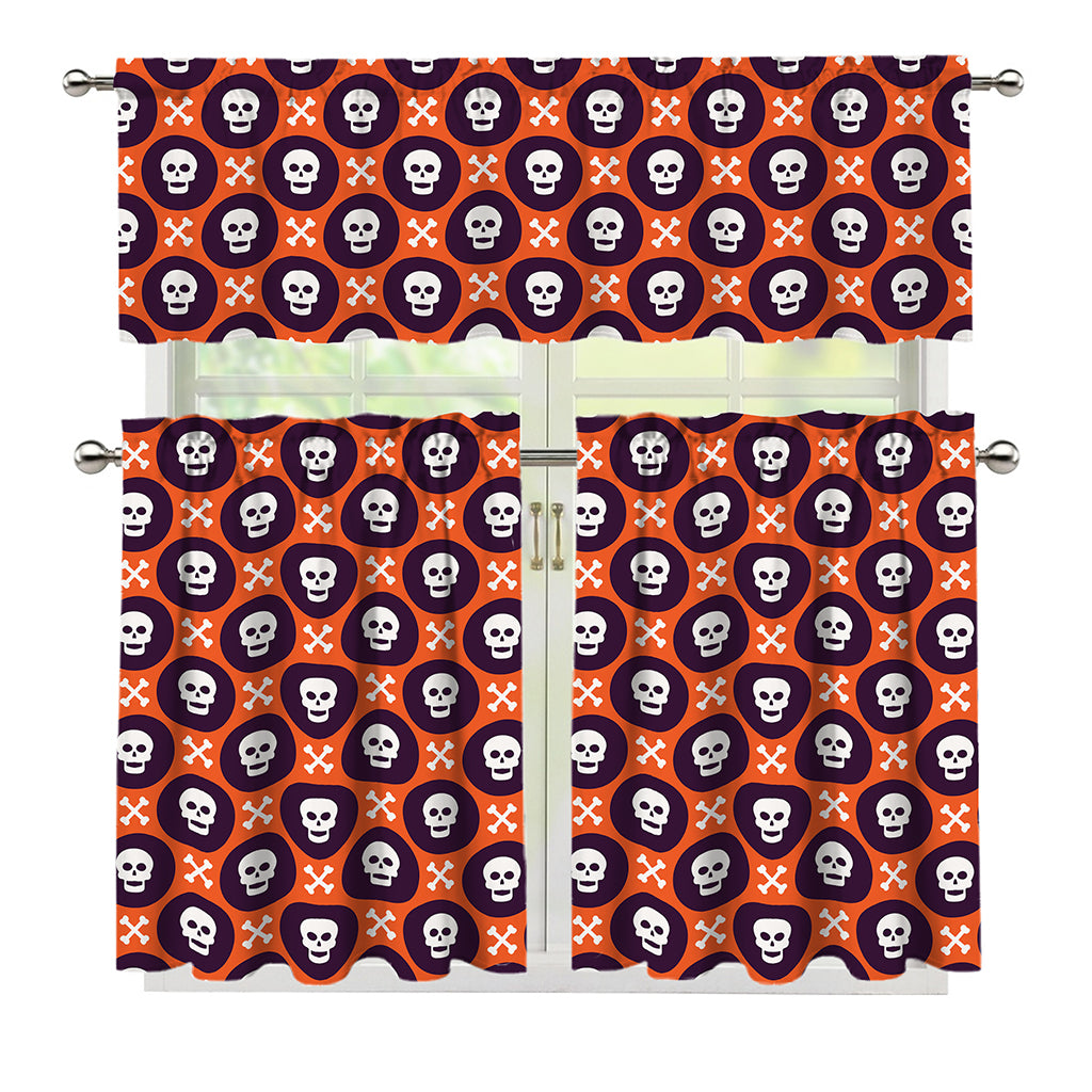 Halloween Skull And Bone Pattern Print 3 Piece Kitchen Curtains