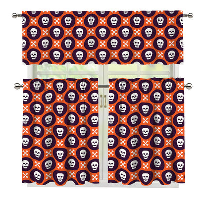Halloween Skull And Bone Pattern Print 3 Piece Kitchen Curtains