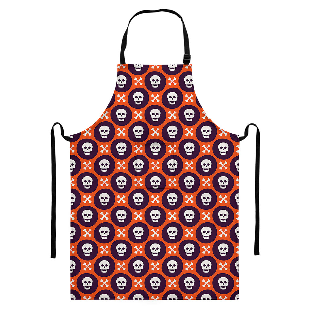 Halloween Skull And Bone Pattern Print Bib Apron With Pocket