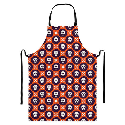 Halloween Skull And Bone Pattern Print Bib Apron With Pocket