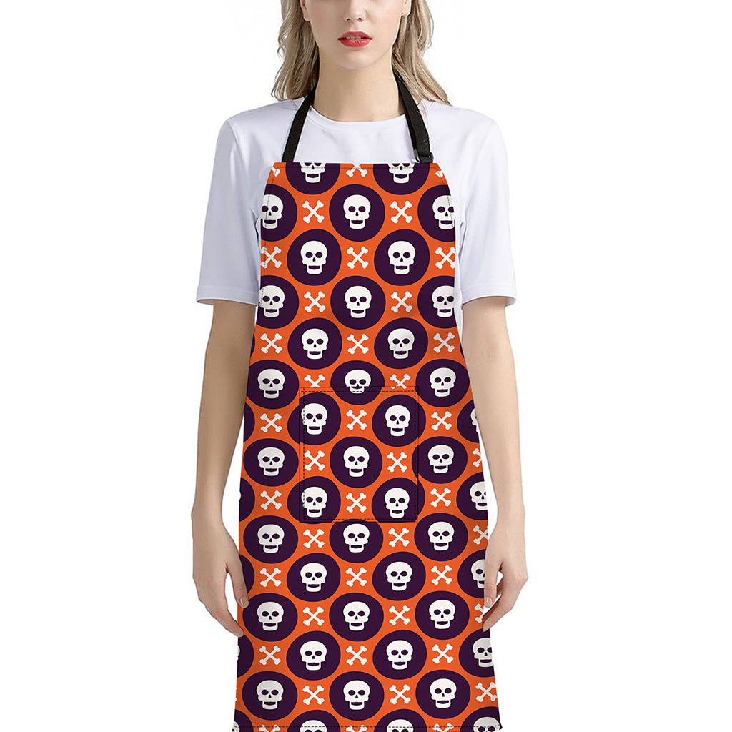 Halloween Skull And Bone Pattern Print Bib Apron With Pocket