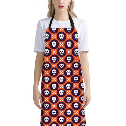 Halloween Skull And Bone Pattern Print Bib Apron With Pocket