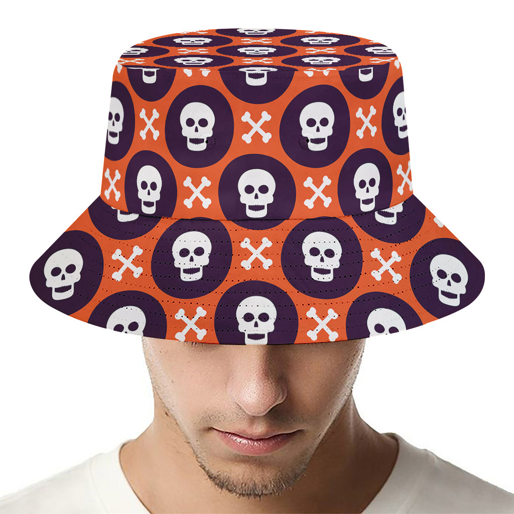 Halloween Skull And Bone Pattern Print Bucket Hat