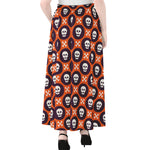 Halloween Skull And Bone Pattern Print Chiffon Maxi Skirt