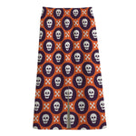 Halloween Skull And Bone Pattern Print Cotton Front Slit Maxi Skirt