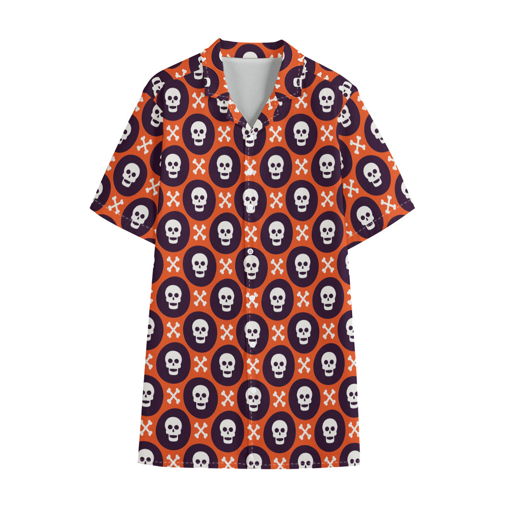 Halloween Skull And Bone Pattern Print Cotton Hawaiian Shirt