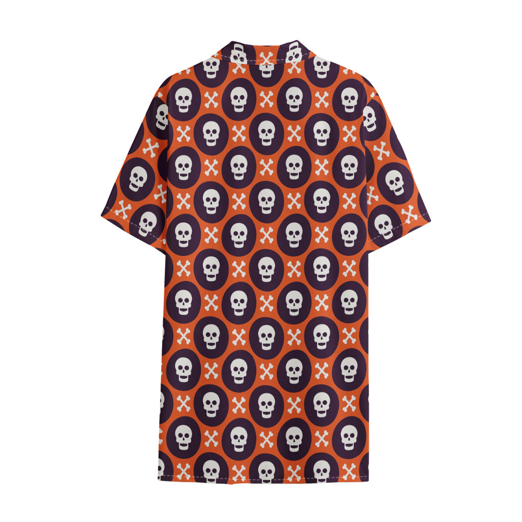 Halloween Skull And Bone Pattern Print Cotton Hawaiian Shirt