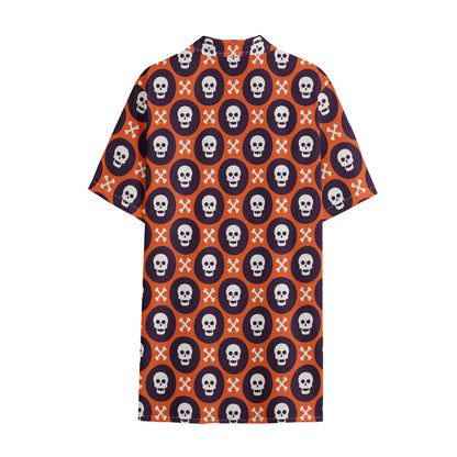 Halloween Skull And Bone Pattern Print Cotton Hawaiian Shirt