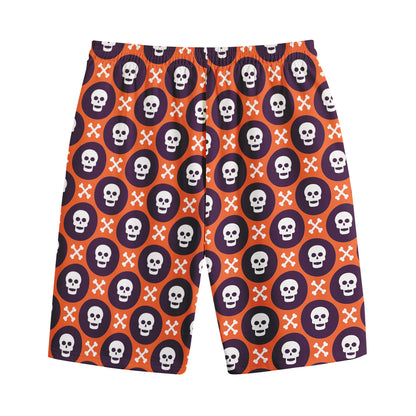 Halloween Skull And Bone Pattern Print Cotton Shorts