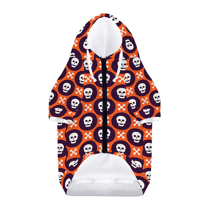 Halloween Skull And Bone Pattern Print Dog Zip Up Hoodie