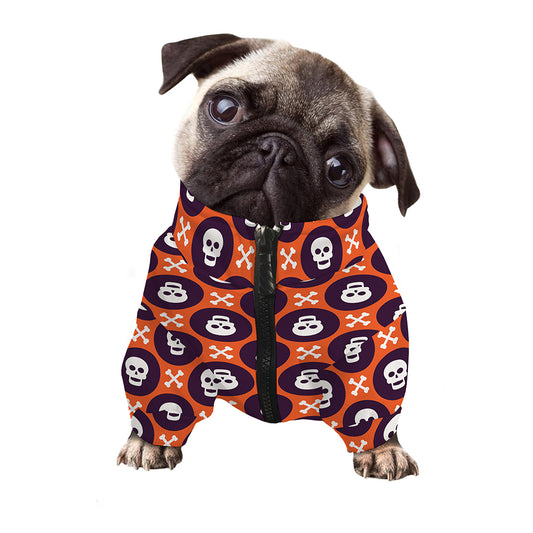 Halloween Skull And Bone Pattern Print Dog Zip Up Jacket