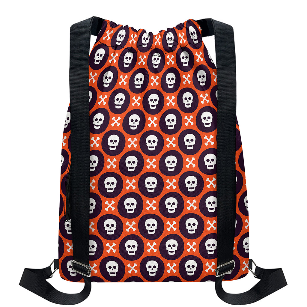 Halloween Skull And Bone Pattern Print Drawstring Backpack