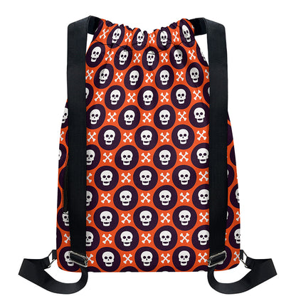 Halloween Skull And Bone Pattern Print Drawstring Backpack