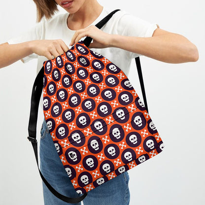 Halloween Skull And Bone Pattern Print Drawstring Backpack