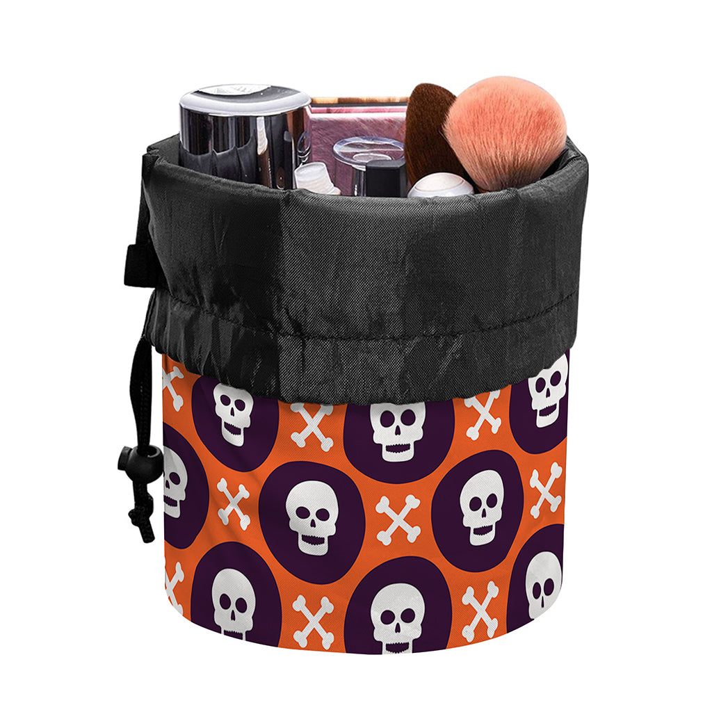 Halloween Skull And Bone Pattern Print Drawstring Makeup Bag