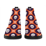 Halloween Skull And Bone Pattern Print Flat Ankle Boots