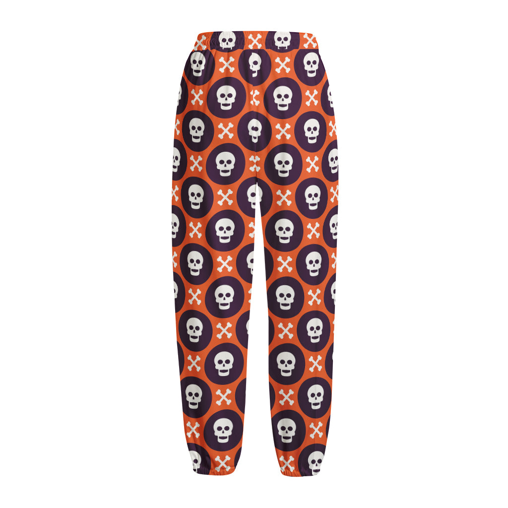 Halloween Skull And Bone Pattern Print Fleece Lined Knit Pants