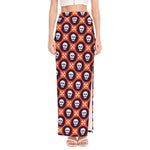 Halloween Skull And Bone Pattern Print High Slit Maxi Skirt