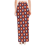 Halloween Skull And Bone Pattern Print High Slit Maxi Skirt