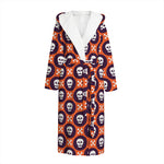 Halloween Skull And Bone Pattern Print Hooded Bathrobe