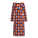 Halloween Skull And Bone Pattern Print Hooded Bathrobe