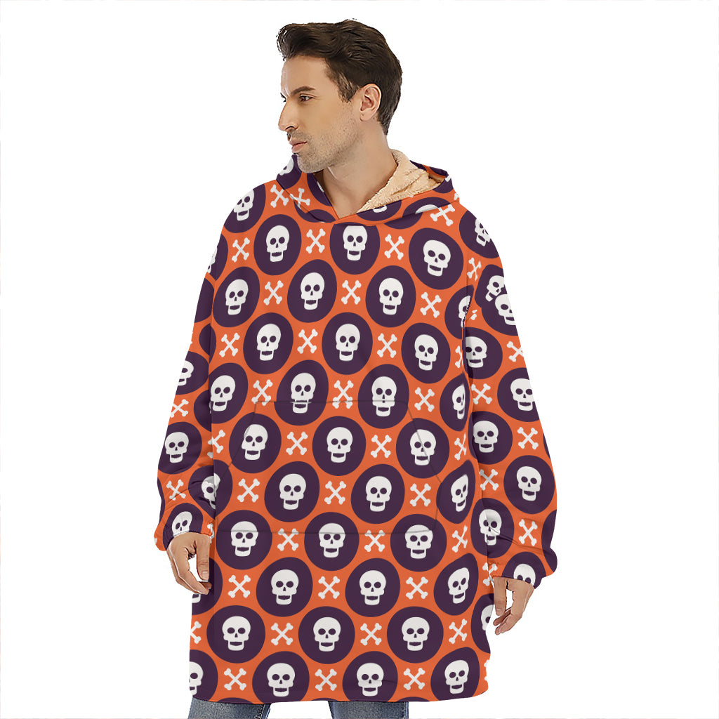 Halloween Skull And Bone Pattern Print Hoodie Blanket