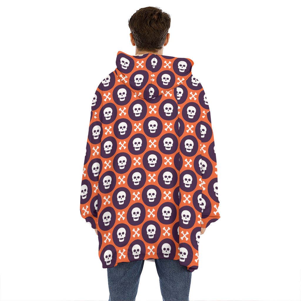 Halloween Skull And Bone Pattern Print Hoodie Blanket