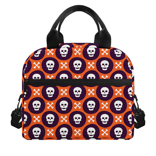 Halloween Skull And Bone Pattern Print Insulated Lunch Bag