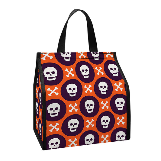 Halloween Skull And Bone Pattern Print Insulated Lunch Tote