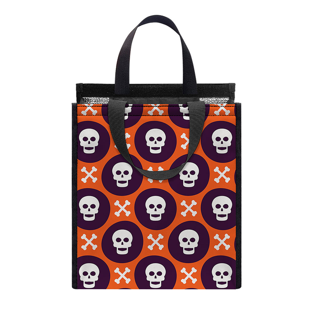 Halloween Skull And Bone Pattern Print Insulated Lunch Tote