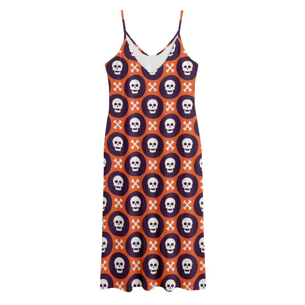 Halloween Skull And Bone Pattern Print Jersey Midi Cami Dress