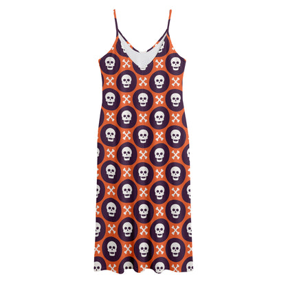 Halloween Skull And Bone Pattern Print Jersey Midi Cami Dress