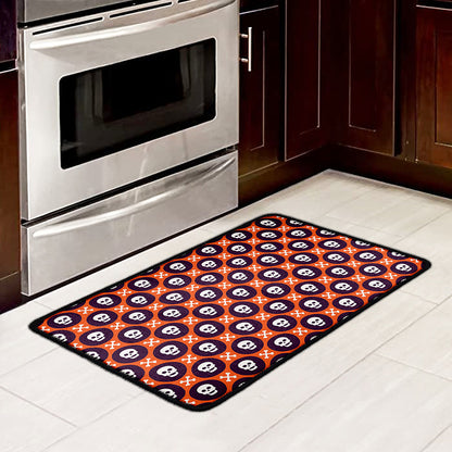 Halloween Skull And Bone Pattern Print Kitchen Mat