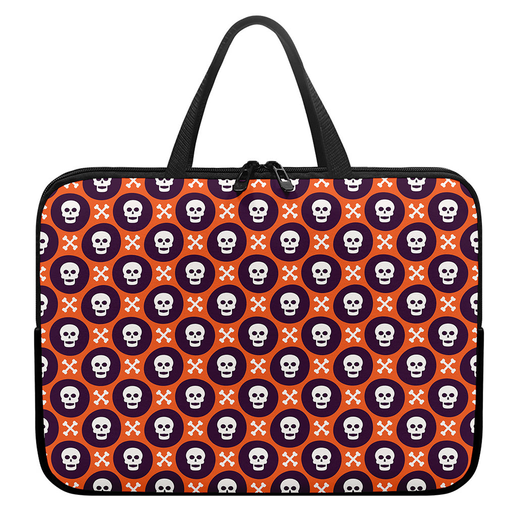 Halloween Skull And Bone Pattern Print Laptop Sleeve With Handle