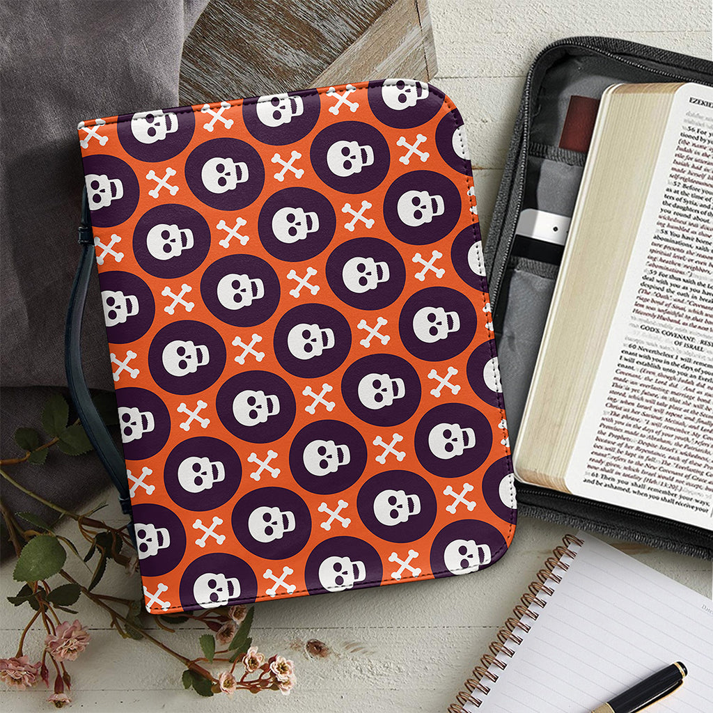 Halloween Skull And Bone Pattern Print Leather Bible Cover