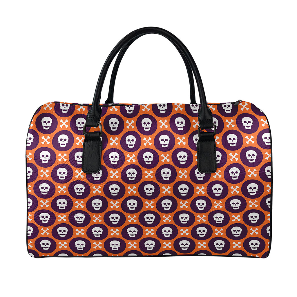Halloween Skull And Bone Pattern Print Leather Duffle Bag