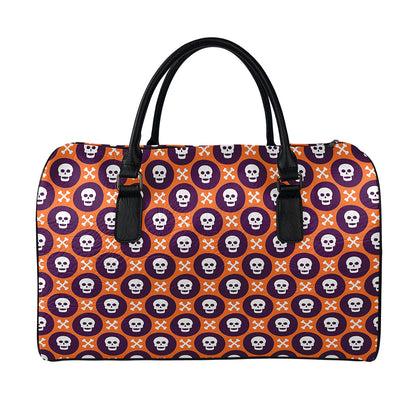 Halloween Skull And Bone Pattern Print Leather Duffle Bag