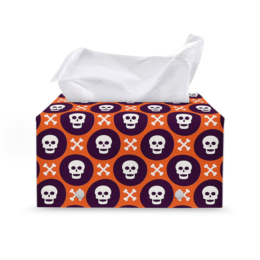 Halloween Skull And Bone Pattern Print Leather Tissue Box Cover