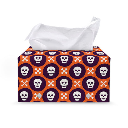 Halloween Skull And Bone Pattern Print Leather Tissue Box Cover