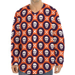 Halloween Skull And Bone Pattern Print Long Sleeve Baseball Jersey