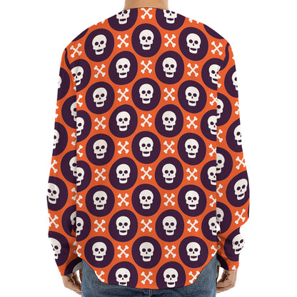 Halloween Skull And Bone Pattern Print Long Sleeve Baseball Jersey