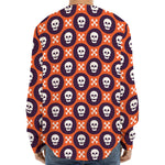 Halloween Skull And Bone Pattern Print Long Sleeve Baseball Jersey