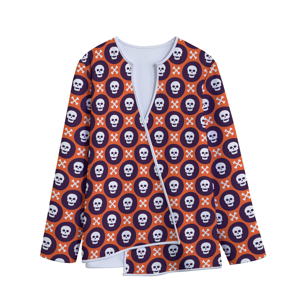 Halloween Skull And Bone Pattern Print Long Sleeve Short Coat